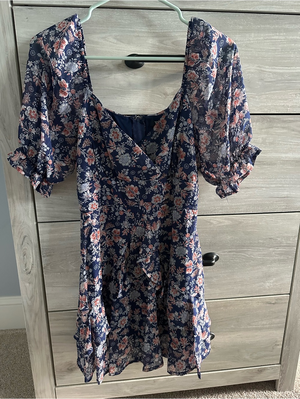 Trixxi Navy Floral Puff-Sleeve Mini Dress